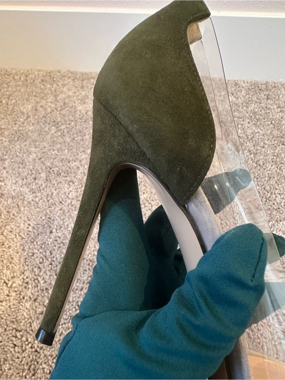 Gianvito Rossi Plexi Clear-Panel Stiletto Pump in Black and Olive Suede